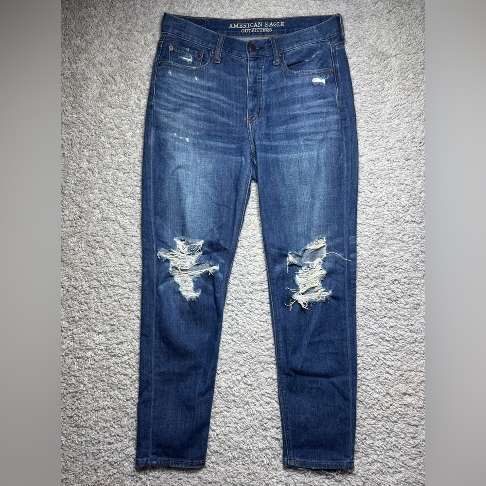 American Eagle Jeans Womens 4 Vintage Hi Rise Button Fly Dark Wash Distressed